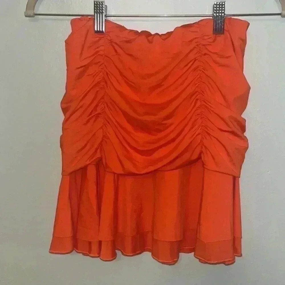 Easisi M Size L Orange Stretchy Ruffled Skirt Size Small NWT - Picture 3 of 7